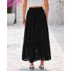 imageBTFBM Womens Boho Casual Skirts Summer 2025 Lace Embroidery Eyelet Drawstring Waist Flowy Tiered ALine Maxi SkirtBlack
