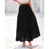 imageBTFBM Womens Boho Casual Skirts Summer 2025 Lace Embroidery Eyelet Drawstring Waist Flowy Tiered ALine Maxi SkirtBlack