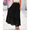 imageBTFBM Womens Boho Casual Skirts Summer 2025 Lace Embroidery Eyelet Drawstring Waist Flowy Tiered ALine Maxi SkirtBlack