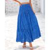 imageBTFBM Womens Boho Casual Skirts Summer 2025 Lace Embroidery Eyelet Drawstring Waist Flowy Tiered ALine Maxi SkirtBlue