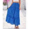 imageBTFBM Womens Boho Casual Skirts Summer 2025 Lace Embroidery Eyelet Drawstring Waist Flowy Tiered ALine Maxi SkirtBlue