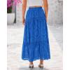 imageBTFBM Womens Boho Casual Skirts Summer 2025 Lace Embroidery Eyelet Drawstring Waist Flowy Tiered ALine Maxi SkirtBlue