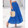 imageBTFBM Womens Boho Casual Skirts Summer 2025 Lace Embroidery Eyelet Drawstring Waist Flowy Tiered ALine Maxi SkirtBlue