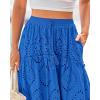 imageBTFBM Womens Boho Casual Skirts Summer 2025 Lace Embroidery Eyelet Drawstring Waist Flowy Tiered ALine Maxi SkirtBlue