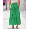 imageBTFBM Womens Boho Casual Skirts Summer 2025 Lace Embroidery Eyelet Drawstring Waist Flowy Tiered ALine Maxi SkirtGreen