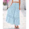 imageBTFBM Womens Boho Casual Skirts Summer 2025 Lace Embroidery Eyelet Drawstring Waist Flowy Tiered ALine Maxi SkirtLight Blue