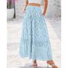 imageBTFBM Womens Boho Casual Skirts Summer 2025 Lace Embroidery Eyelet Drawstring Waist Flowy Tiered ALine Maxi SkirtLight Blue