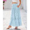 imageBTFBM Womens Boho Casual Skirts Summer 2025 Lace Embroidery Eyelet Drawstring Waist Flowy Tiered ALine Maxi SkirtLight Blue