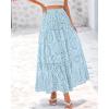 imageBTFBM Womens Boho Casual Skirts Summer 2025 Lace Embroidery Eyelet Drawstring Waist Flowy Tiered ALine Maxi SkirtLight Blue