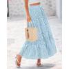 imageBTFBM Womens Boho Casual Skirts Summer 2025 Lace Embroidery Eyelet Drawstring Waist Flowy Tiered ALine Maxi SkirtLight Blue