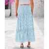 imageBTFBM Womens Boho Casual Skirts Summer 2025 Lace Embroidery Eyelet Drawstring Waist Flowy Tiered ALine Maxi SkirtLight Blue
