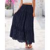 imageBTFBM Womens Boho Casual Skirts Summer 2025 Lace Embroidery Eyelet Drawstring Waist Flowy Tiered ALine Maxi SkirtNavy