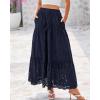 imageBTFBM Womens Boho Casual Skirts Summer 2025 Lace Embroidery Eyelet Drawstring Waist Flowy Tiered ALine Maxi SkirtNavy