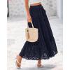 imageBTFBM Womens Boho Casual Skirts Summer 2025 Lace Embroidery Eyelet Drawstring Waist Flowy Tiered ALine Maxi SkirtNavy