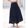 imageBTFBM Womens Boho Casual Skirts Summer 2025 Lace Embroidery Eyelet Drawstring Waist Flowy Tiered ALine Maxi SkirtNavy