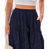 imageBTFBM Womens Boho Casual Skirts Summer 2025 Lace Embroidery Eyelet Drawstring Waist Flowy Tiered ALine Maxi SkirtNavy