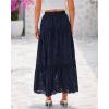 imageBTFBM Womens Boho Casual Skirts Summer 2025 Lace Embroidery Eyelet Drawstring Waist Flowy Tiered ALine Maxi SkirtNavy