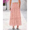 imageBTFBM Womens Boho Casual Skirts Summer 2025 Lace Embroidery Eyelet Drawstring Waist Flowy Tiered ALine Maxi SkirtPink
