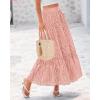 imageBTFBM Womens Boho Casual Skirts Summer 2025 Lace Embroidery Eyelet Drawstring Waist Flowy Tiered ALine Maxi SkirtPink