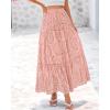 imageBTFBM Womens Boho Casual Skirts Summer 2025 Lace Embroidery Eyelet Drawstring Waist Flowy Tiered ALine Maxi SkirtPink