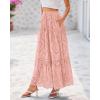 imageBTFBM Womens Boho Casual Skirts Summer 2025 Lace Embroidery Eyelet Drawstring Waist Flowy Tiered ALine Maxi SkirtPink