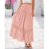 imageBTFBM Womens Boho Casual Skirts Summer 2025 Lace Embroidery Eyelet Drawstring Waist Flowy Tiered ALine Maxi SkirtPink