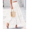imageBTFBM Womens Boho Casual Skirts Summer 2025 Lace Embroidery Eyelet Drawstring Waist Flowy Tiered ALine Maxi SkirtWhite