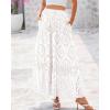 imageBTFBM Womens Boho Casual Skirts Summer 2025 Lace Embroidery Eyelet Drawstring Waist Flowy Tiered ALine Maxi SkirtWhite