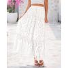imageBTFBM Womens Boho Casual Skirts Summer 2025 Lace Embroidery Eyelet Drawstring Waist Flowy Tiered ALine Maxi SkirtWhite