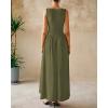 imageBTFBM Womens Sleeveless Maxi Dresses Crew Neck High Waisted Patchwork Ruched Tank Formal 2025 Summer Dress PocketsArmy Green