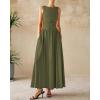 imageBTFBM Womens Sleeveless Maxi Dresses Crew Neck High Waisted Patchwork Ruched Tank Formal 2025 Summer Dress PocketsArmy Green