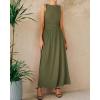 imageBTFBM Womens Sleeveless Maxi Dresses Crew Neck High Waisted Patchwork Ruched Tank Formal 2025 Summer Dress PocketsArmy Green