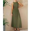 imageBTFBM Womens Sleeveless Maxi Dresses Crew Neck High Waisted Patchwork Ruched Tank Formal 2025 Summer Dress PocketsArmy Green