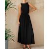 imageBTFBM Womens Sleeveless Maxi Dresses Crew Neck High Waisted Patchwork Ruched Tank Formal 2025 Summer Dress PocketsBlack