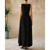 imageBTFBM Womens Sleeveless Maxi Dresses Crew Neck High Waisted Patchwork Ruched Tank Formal 2025 Summer Dress PocketsBlack