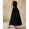 imageBTFBM Womens Sleeveless Maxi Dresses Crew Neck High Waisted Patchwork Ruched Tank Formal 2025 Summer Dress PocketsBlack