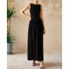 imageBTFBM Womens Sleeveless Maxi Dresses Crew Neck High Waisted Patchwork Ruched Tank Formal 2025 Summer Dress PocketsBlack