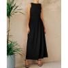 imageBTFBM Womens Sleeveless Maxi Dresses Crew Neck High Waisted Patchwork Ruched Tank Formal 2025 Summer Dress PocketsBlack