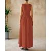 imageBTFBM Womens Sleeveless Maxi Dresses Crew Neck High Waisted Patchwork Ruched Tank Formal 2025 Summer Dress PocketsBrick Red