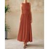imageBTFBM Womens Sleeveless Maxi Dresses Crew Neck High Waisted Patchwork Ruched Tank Formal 2025 Summer Dress PocketsBrick Red