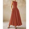 imageBTFBM Womens Sleeveless Maxi Dresses Crew Neck High Waisted Patchwork Ruched Tank Formal 2025 Summer Dress PocketsBrick Red