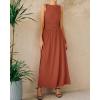 imageBTFBM Womens Sleeveless Maxi Dresses Crew Neck High Waisted Patchwork Ruched Tank Formal 2025 Summer Dress PocketsBrick Red