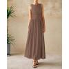 imageBTFBM Womens Sleeveless Maxi Dresses Crew Neck High Waisted Patchwork Ruched Tank Formal 2025 Summer Dress PocketsKhaki