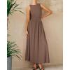 imageBTFBM Womens Sleeveless Maxi Dresses Crew Neck High Waisted Patchwork Ruched Tank Formal 2025 Summer Dress PocketsKhaki