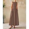 imageBTFBM Womens Sleeveless Maxi Dresses Crew Neck High Waisted Patchwork Ruched Tank Formal 2025 Summer Dress PocketsKhaki
