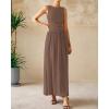 imageBTFBM Womens Sleeveless Maxi Dresses Crew Neck High Waisted Patchwork Ruched Tank Formal 2025 Summer Dress PocketsKhaki