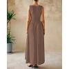 imageBTFBM Womens Sleeveless Maxi Dresses Crew Neck High Waisted Patchwork Ruched Tank Formal 2025 Summer Dress PocketsKhaki