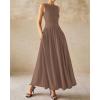 imageBTFBM Womens Sleeveless Maxi Dresses Crew Neck High Waisted Patchwork Ruched Tank Formal 2025 Summer Dress PocketsKhaki