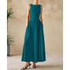 imageBTFBM Womens Sleeveless Maxi Dresses Crew Neck High Waisted Patchwork Ruched Tank Formal 2025 Summer Dress PocketsLake Blue