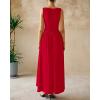 imageBTFBM Womens Sleeveless Maxi Dresses Crew Neck High Waisted Patchwork Ruched Tank Formal 2025 Summer Dress PocketsRed